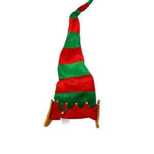 Giggling Getup Elf‎ Hat Red Green Striped Jingle Bells Adult Unisex Christmas